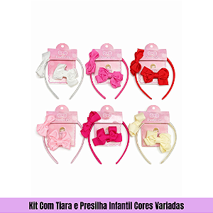 Kit Com Tiara e Presilha Infantil Cores Variadas