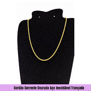Cordão Corrente Dourada Aço Inoxidável Trançada