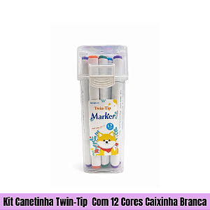 Kit Canetinha Twin-Tip  Com 12 Cores Caixinha Branca