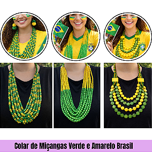 Colar de Miçangas Verde e Amarelo Brasil