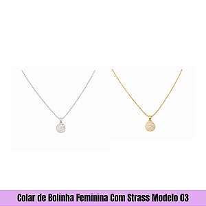 Colar de Bolinha Feminina Com Strass Modelo 03