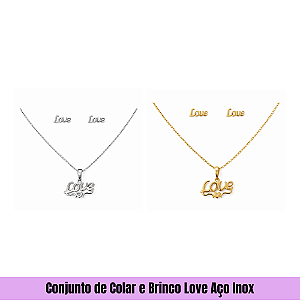 Conjunto de Colar e Brinco Love Aço Inox