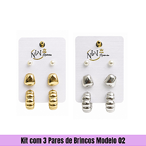 Kit com 3 Pares de Brincos Modelo 02