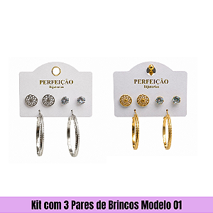 Kit com 3 Pares de Brincos Modelo 01