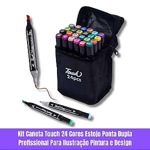 Kit Caneta Touch 24 Cores Estojo Ponta Dupla Profissional