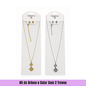Kit de Brinco e Colar Com 2 Trevos