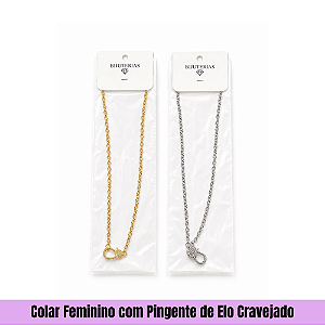 Colar Feminino com Pingente de Elo Cravejado