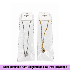 Colar Feminino com Pingente de Elos Oval Cravejado