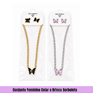 Conjunto Feminino Colar e Brinco Borboleta