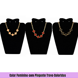 Colar Feminino com Pingente Trevo Coloridos