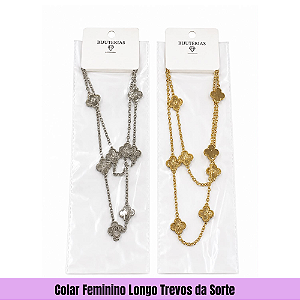 Colar Feminino Longo Trevos da Sorte