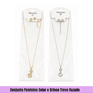 Conjunto Feminino Colar e Brinco Trevo Vazado