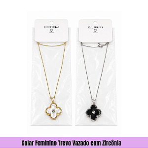 Colar Feminino Trevo Vazado com Zircônia