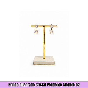Brinco Quadrado Cristal Pendente Modelo 02