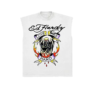 Sleeveless Tee Ed Hardy "Love Dies Hard" White