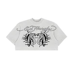 T-Shirt Cropped Ed Hardy  "Two Headed Snake" White
