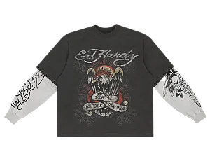 Camiseta Manga Longa "Death Before Dishonor" Ed Hardy x Matuê Cinza