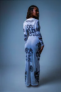 Vestido de Tule Branco "Tattooed Skin" Ed Hardy x Matuê