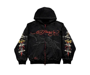 Moletom Zip Up Preto "By Matuê" Ed Hardy x Matuê