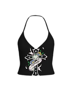 Blusa frente única Preto "Blue Hearts"