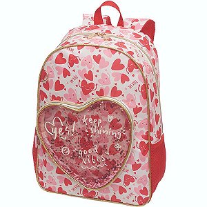 Mochila Infantil Corações Vermelhos Menina Escolar PackMe