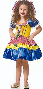 Vestido Junino Infantil Amarelo Azul Festa Caipira Quadrilha