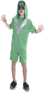 Fantasia Alienígena Verde Infantil Macacão + Capuz Carnaval