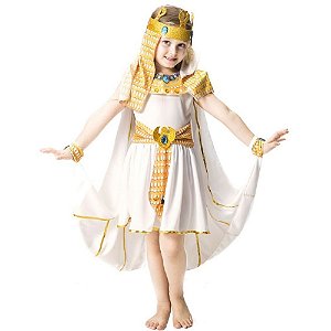 Fantasia Cleópatra Infantil Luxo Vestido Menina + Coroa Capa