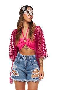 Fantasia Carnaval Feminina Paetê Kimono 05 cores com Top