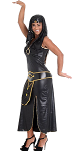 Fantasia Cleópatra Preto Adulta Vestido Luxo com Turbante