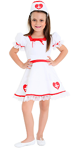 Fantasia Menina Enfermeira Infantil Vestido Carnaval + Tiara