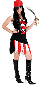 Fantasia Pirata Adulta Vestido Carnaval + Bandana e Tapa Olho