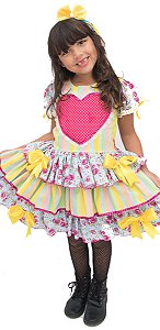 Vestido Festa Junina Infantil Coração Caipira + Tiara