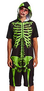 Fantasia Halloween Esqueleto Verde Zumbi Masculino Adulto