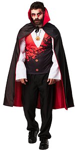 Fantasia Vampiro Drácula Infantil Luxo Halloween Festas Tamanho P -2 a 4  anos;Cor:Vermelho