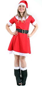 Fantasia Noelete Mamãe Noel Adulta Vestido Gorro Sobre Botas