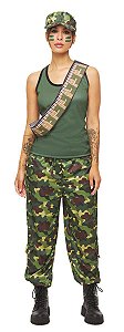 Fantasia Feminina Soldada Camuflada Militar Exército Adulta