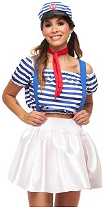 Fantasia Marinheira Feminina Roupa Carnaval Adulta + Chapéu