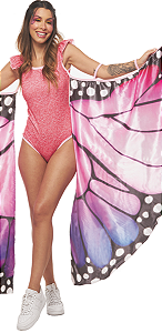 Fantasia Carnaval Feminina Body Rosa com Asa de Borboleta
