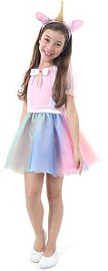 Fantasia Carnaval Unicórnio Vestido Menina Infantil + Tiara