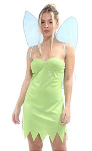 Fantasia Carnaval Fada Verde Feminino Adulto Vestido c/ Asas