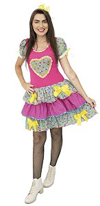 Vestido Feminino Caipira Florido Rosa Pink São João com Arco