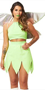 Fantasia Carnaval Fada Verde Feminino Conj. Top Saia C/ Asas