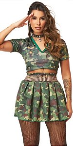 Fantasia Soldada Feminina Militar Carnaval c/ Cropped e Saia