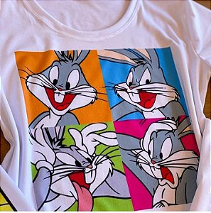 Tshirts feminina poliéster - Pernalonga no quadro