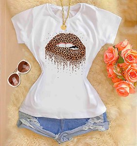 Tshirts feminina poliéster - Boca animal print