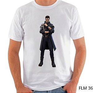 Camisetas personagem poliéster - Free Fire roupa preta (FLM 36)