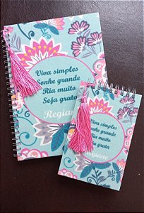 Kit Floral verde e rosa com caderno e bloquinho