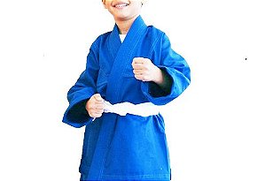 KIMONO REFORÇADO COM FAIXA BRANCA JUDÔ JIU JITSU INFANTIL AZUL – 1 FIGHT