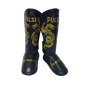 CANELEIRA DE PROTEÇÃO MUAY THAI 30 MM PRETA DRAGÃO DOURADO – PULSER